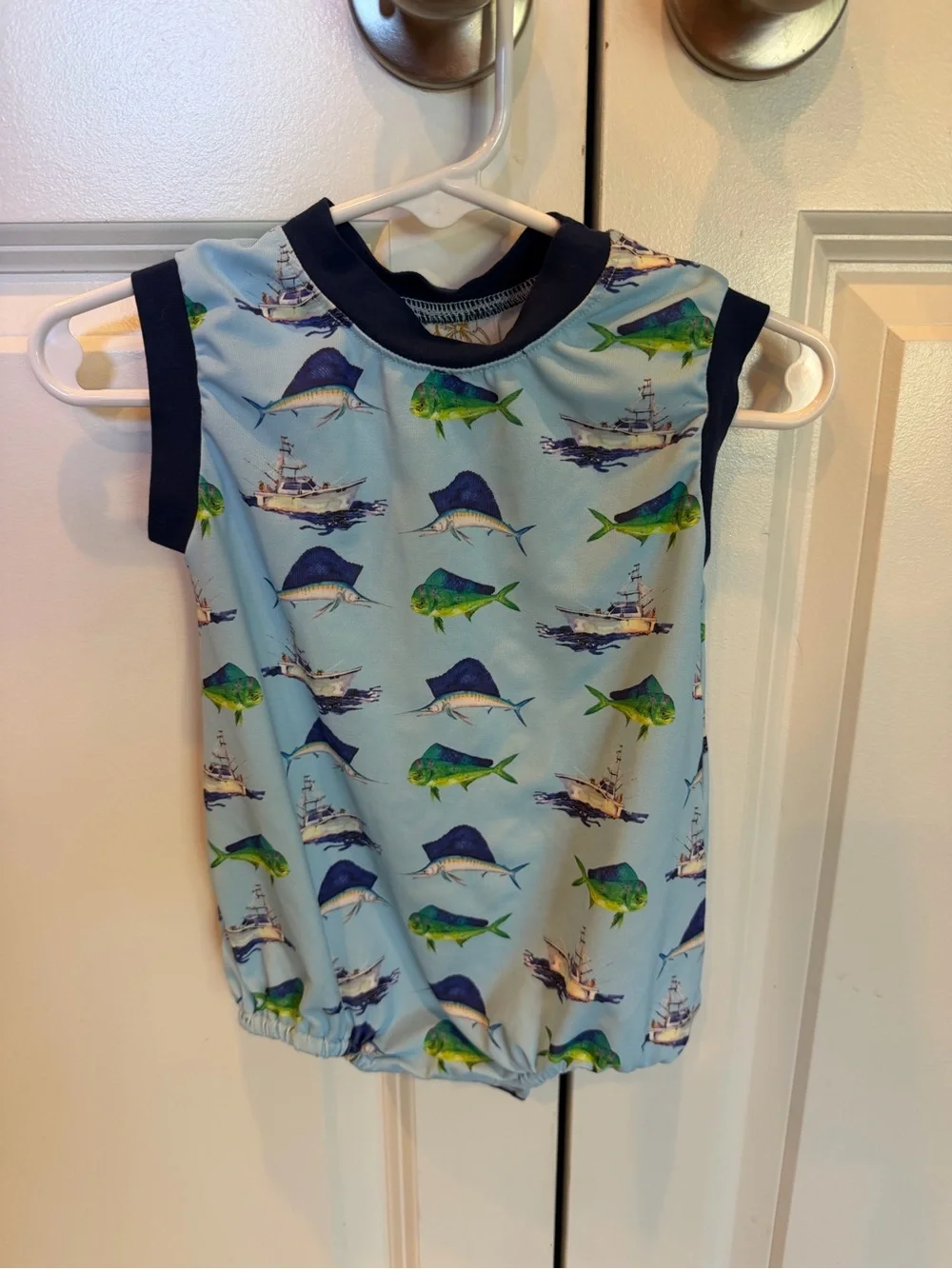 Children's Light Blue Fish & Boat One-Piece Bodysuit